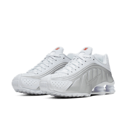 Women's Nike Shox R4 - WHITE/WHITE-METALLIC SILVER-MAX ORANGE Women's Nike Shox R4 - WHITE/WHITE-METALLIC SILVER-MAX ORANGE