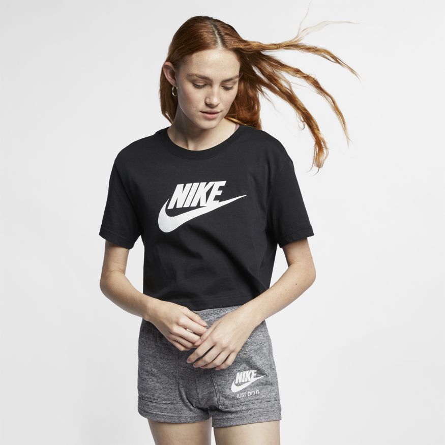 Nike Sportswear Essential Women&#39;s Cropped Logo T-Shirt - BLACK/WHITE