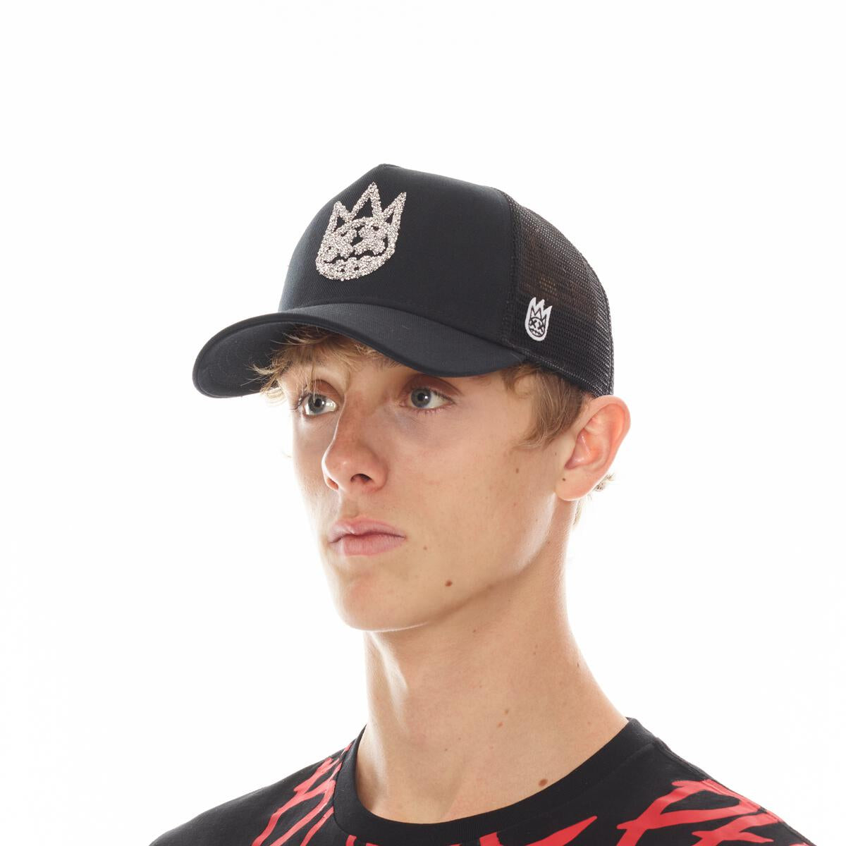 Cult Clean Crystal Logo Mesh Back Trucker Hat - BLACK