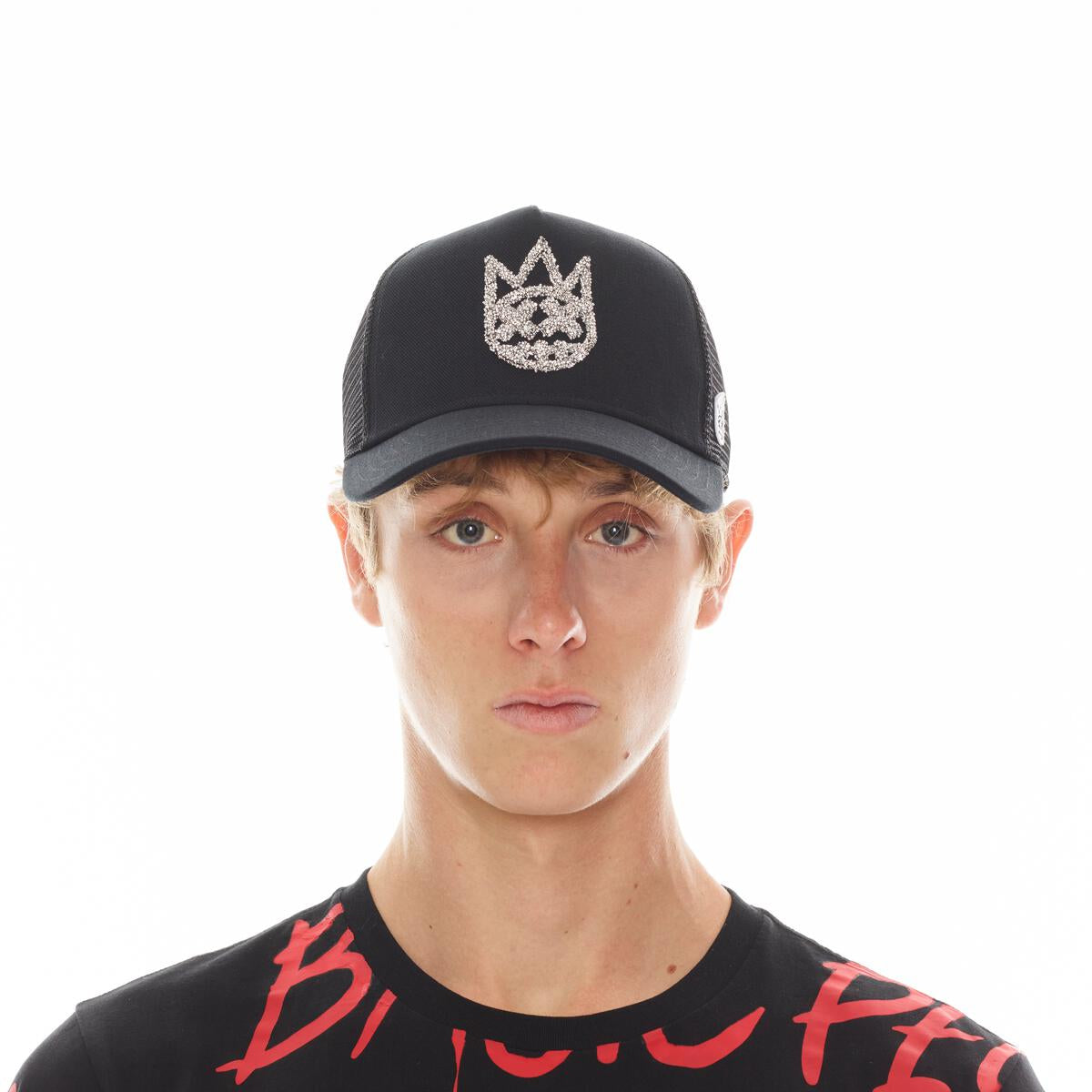 Cult Clean Crystal Logo Mesh Back Trucker Hat - BLACK