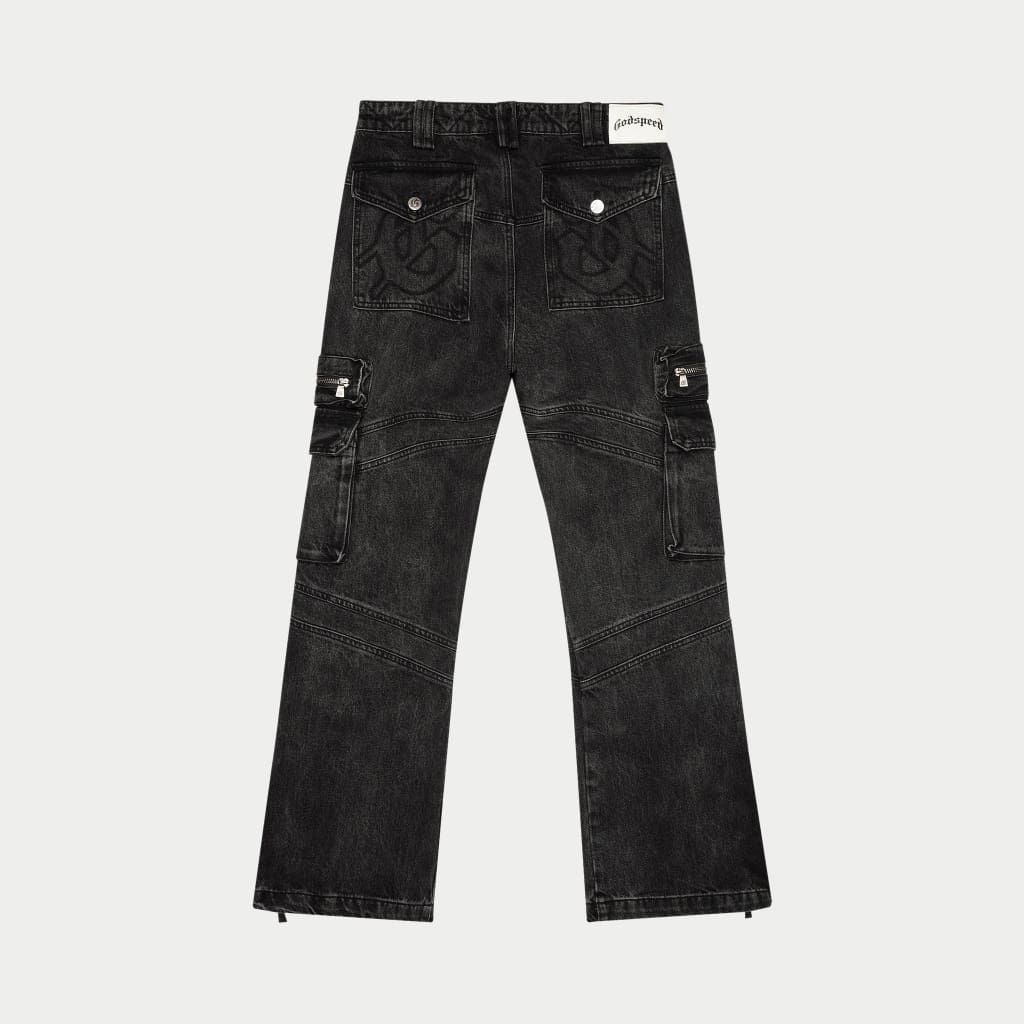 Godspeed Rockstar Flare Cargo Denim - BLACK WASH