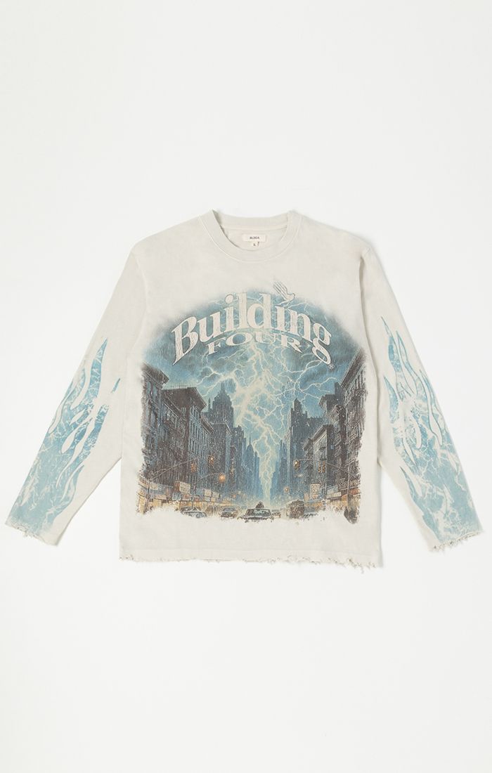 BLDG4 4 Lit Ls Knit Tee - WHITE/BLUE