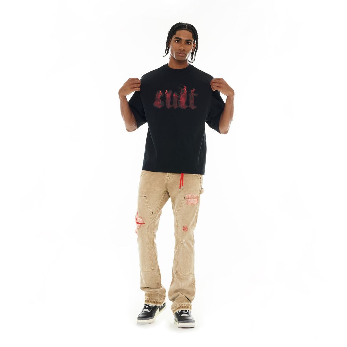 Cult Flame Logo Oversized Short Sleeve Tee - BLACK/RED