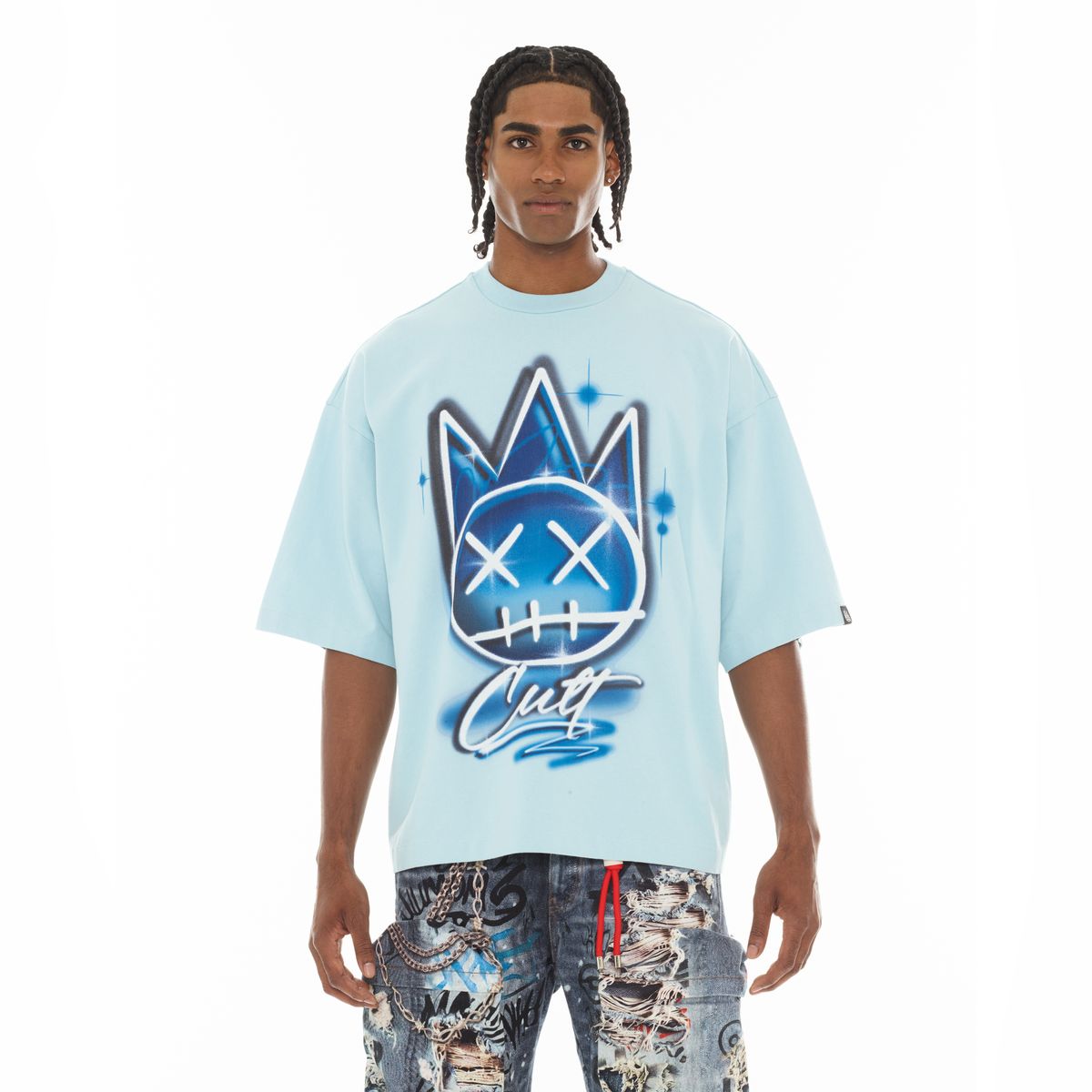 Cult "Airbrush" Oversized Short Sleeve Tee - BLUE GLOW