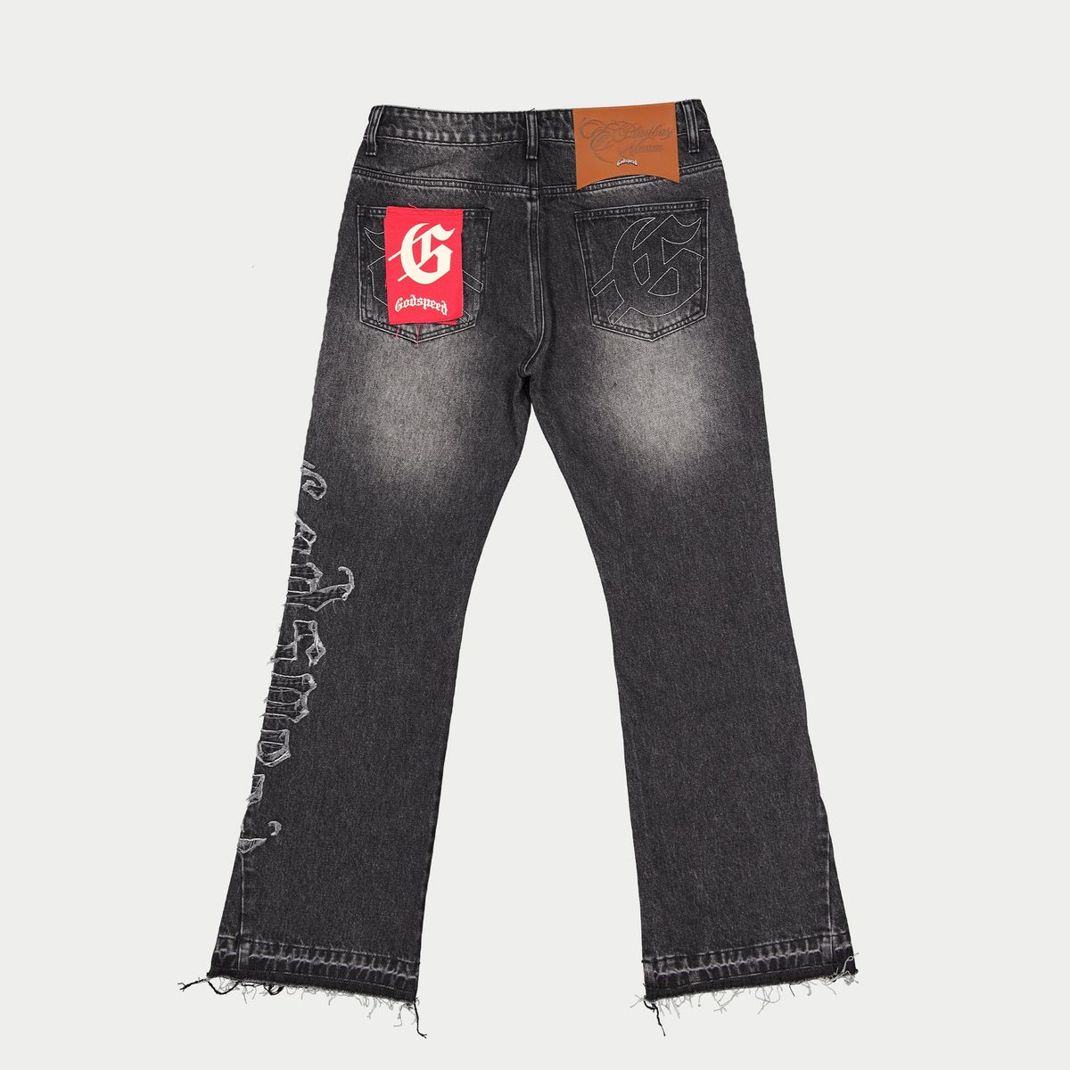 Godspeed 
OG Logo Flared Denim Stitched Jeans - GREY WASH