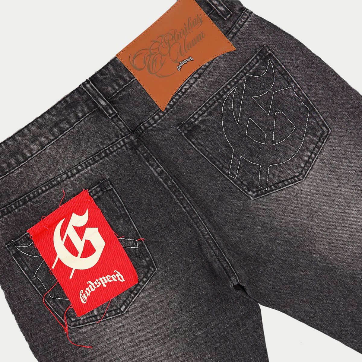 Godspeed 
OG Logo Flared Denim Stitched Jeans - GREY WASH