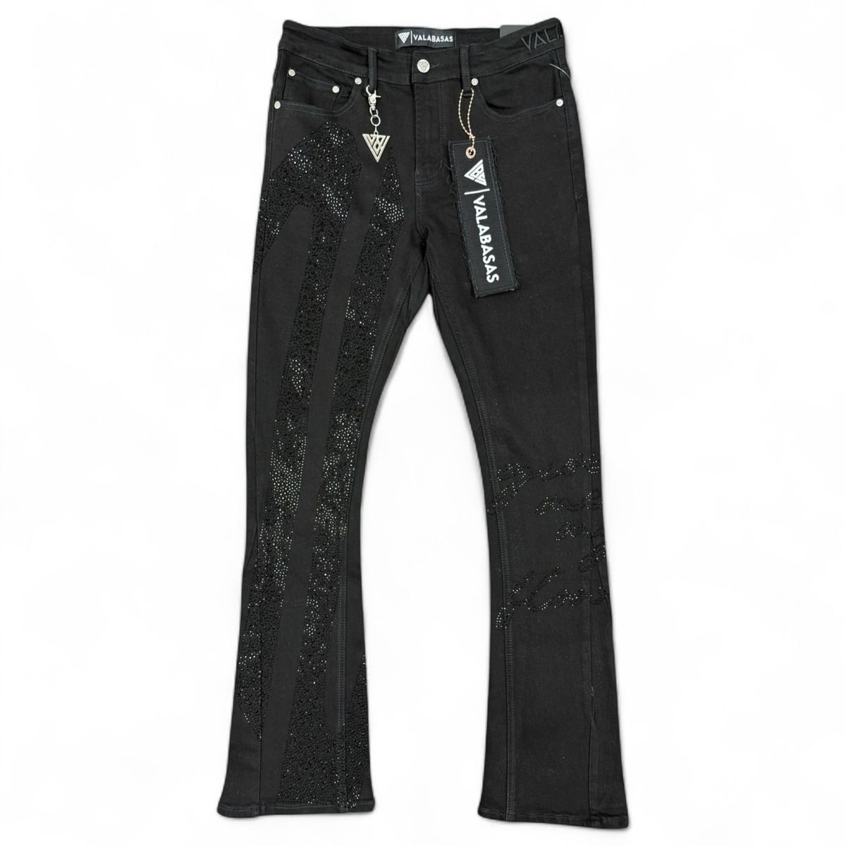 Valabasas Scripted Stacked Jeans - BLACK