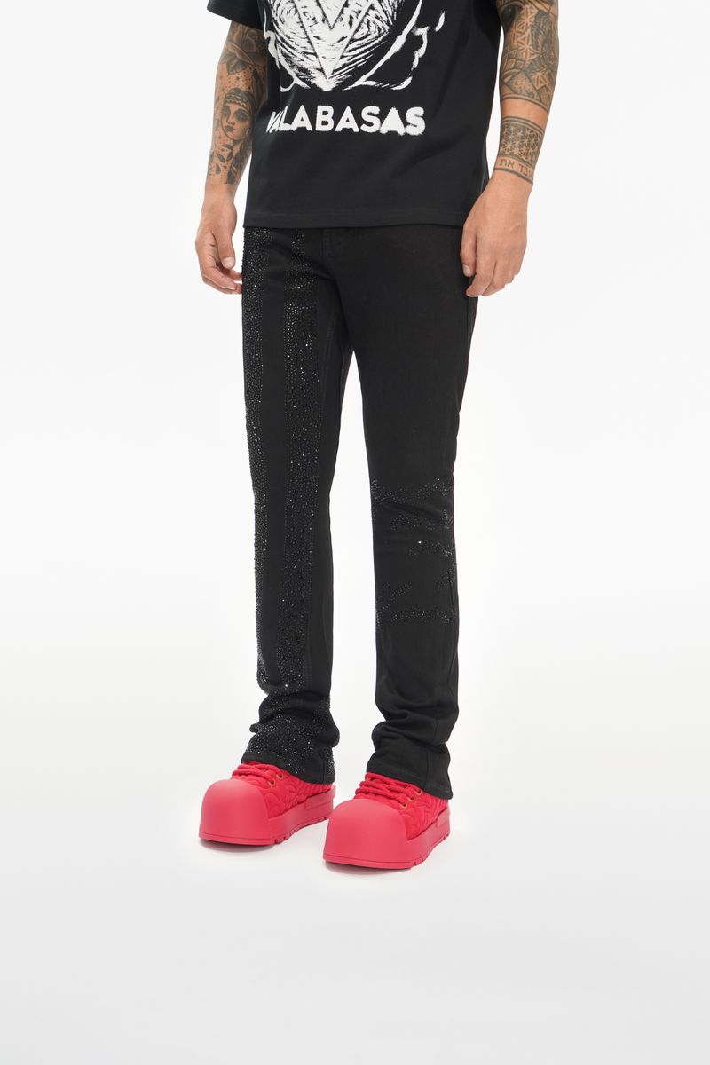 Valabasas Scripted Stacked Jeans - BLACK