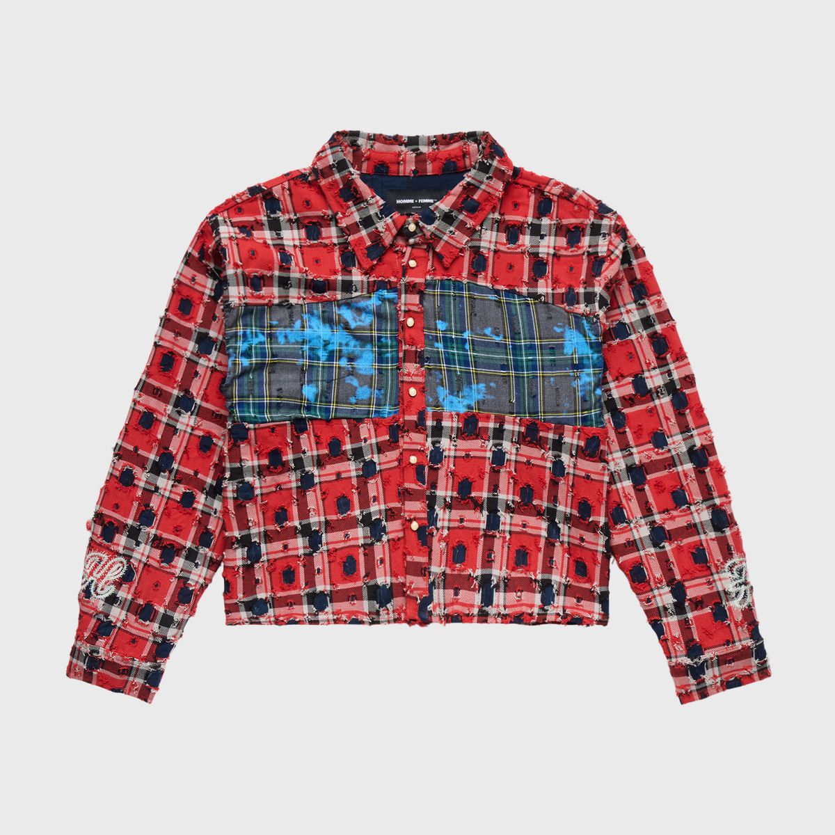 Homme Femme Wave Patchwork Flannel - RED
