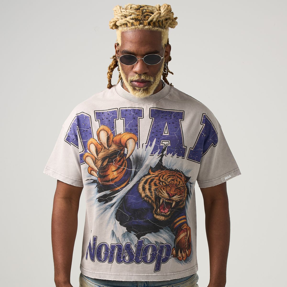 Duaa Tiger Tee Shirt - BEIGE/BLUE