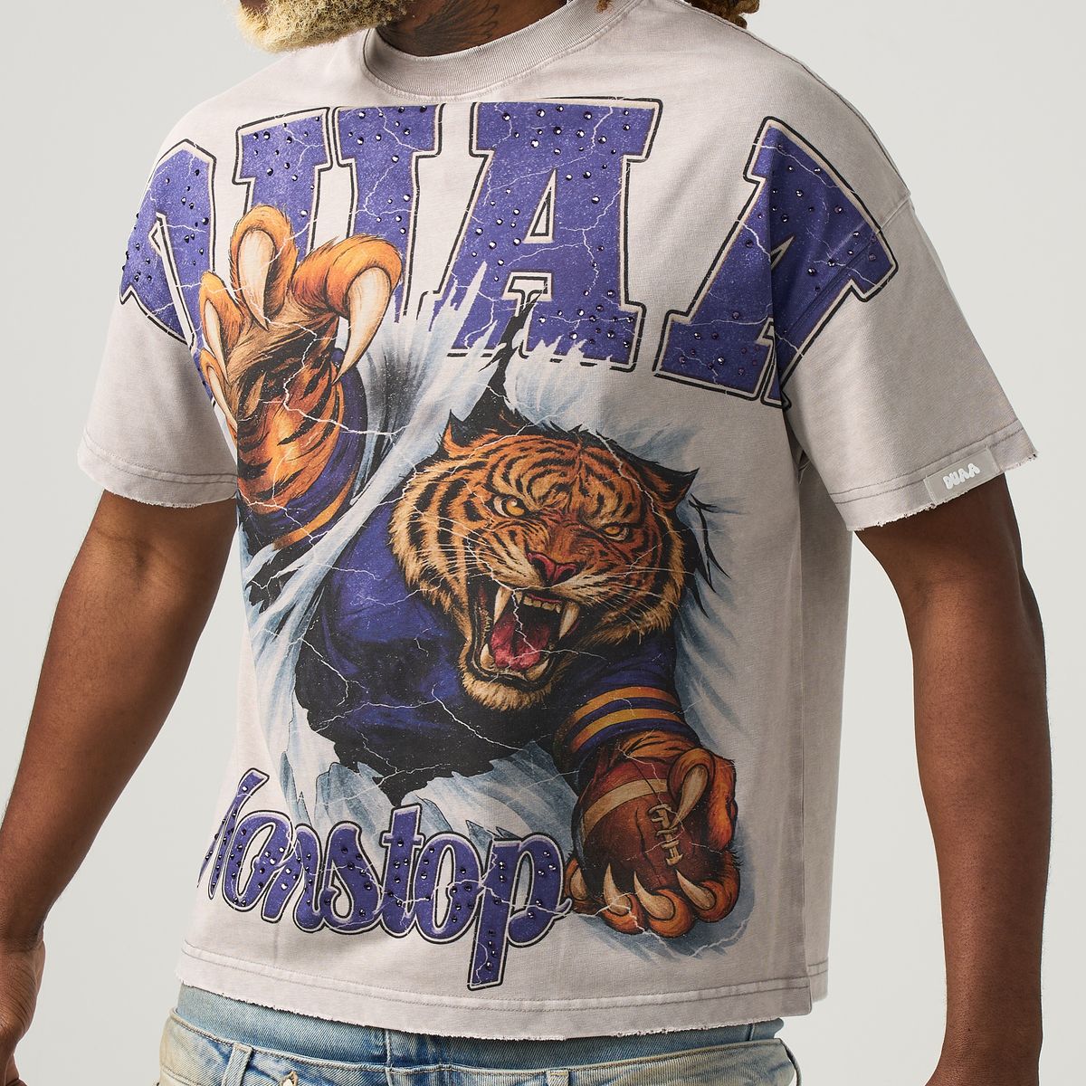 Duaa Tiger Tee Shirt - BEIGE/BLUE