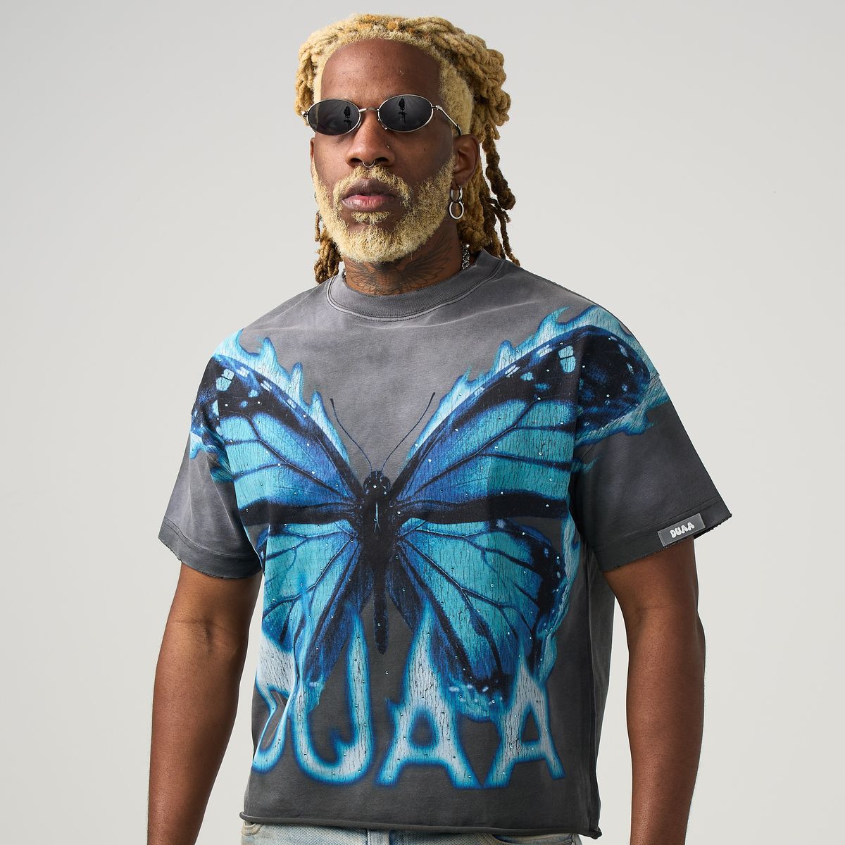 Duaa Butterfly Tee Shirt - BLUE/GREY