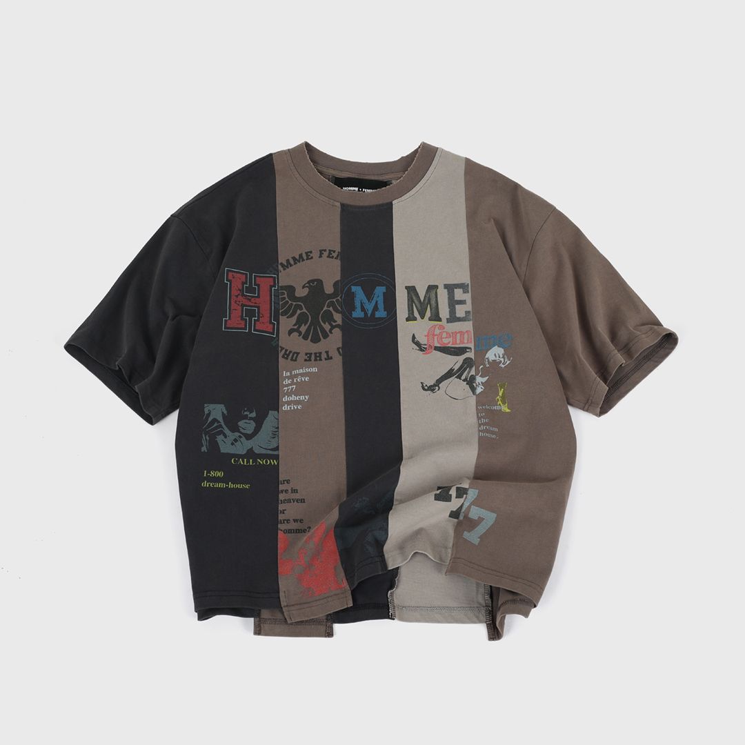 Homme Femme Reconstructed Varsity Tee - BLACK/MULTI