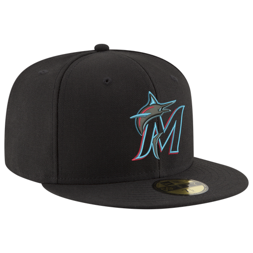 New Era Marlins Fitted Hat- BLACK/CAROLINA