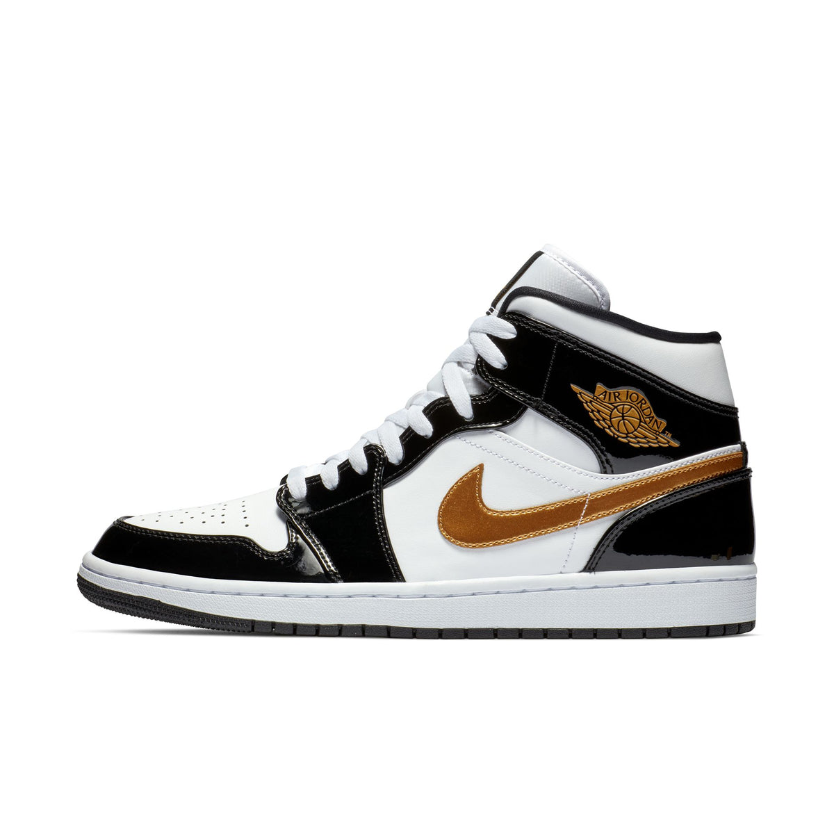 Men&#39;s Air Jordan 1 Mid- BLACK/METALLIC GOLD-WHITE