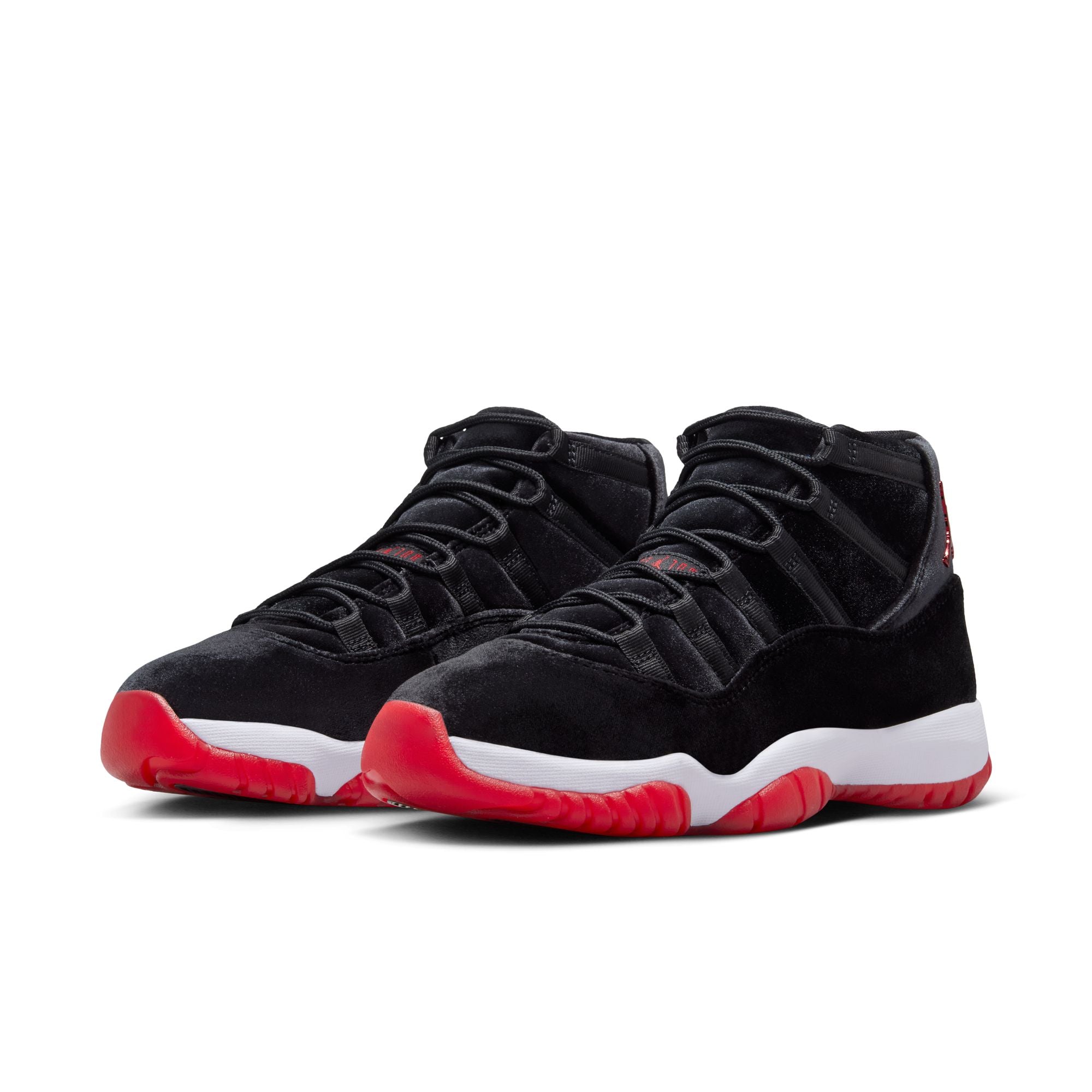 Women s Air Jordan 11 Retro Bred Velvet BLACK GYM RED WHITE Civilized Nation Official Site