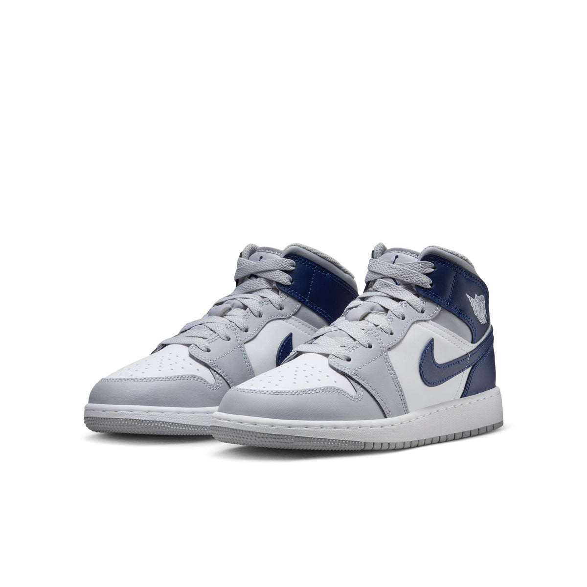 Big Kid&#39;s Air Jordan 1 Mid - WHITE/MIDNIGHT NAVY-WOLF GREY