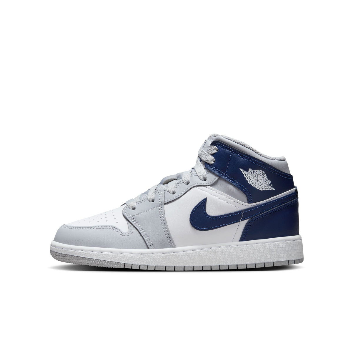 Big Kid&#39;s Air Jordan 1 Mid - WHITE/MIDNIGHT NAVY-WOLF GREY