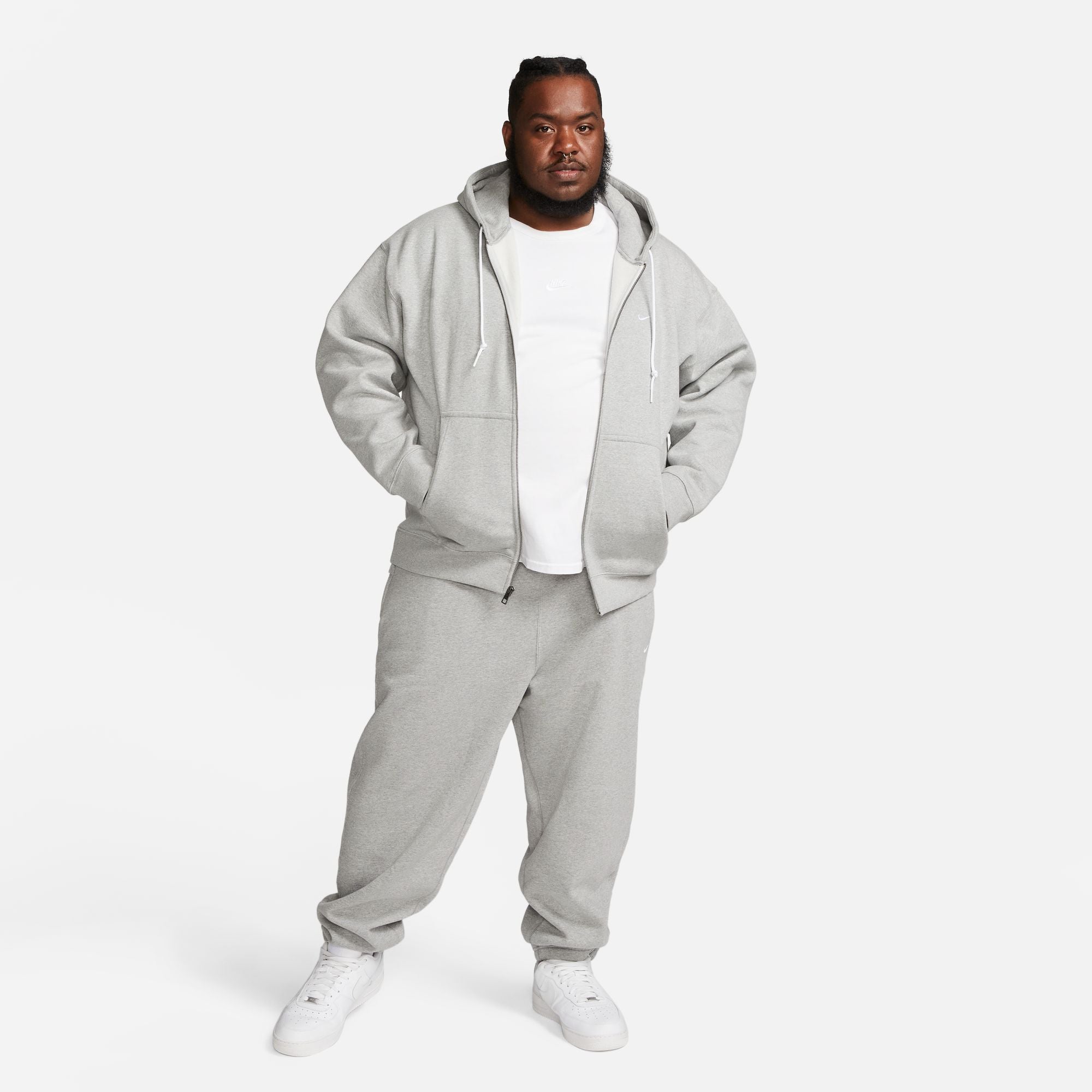 Nike Solo Swoosh
 Hoodie - DK GREY HEATHER/WHITE