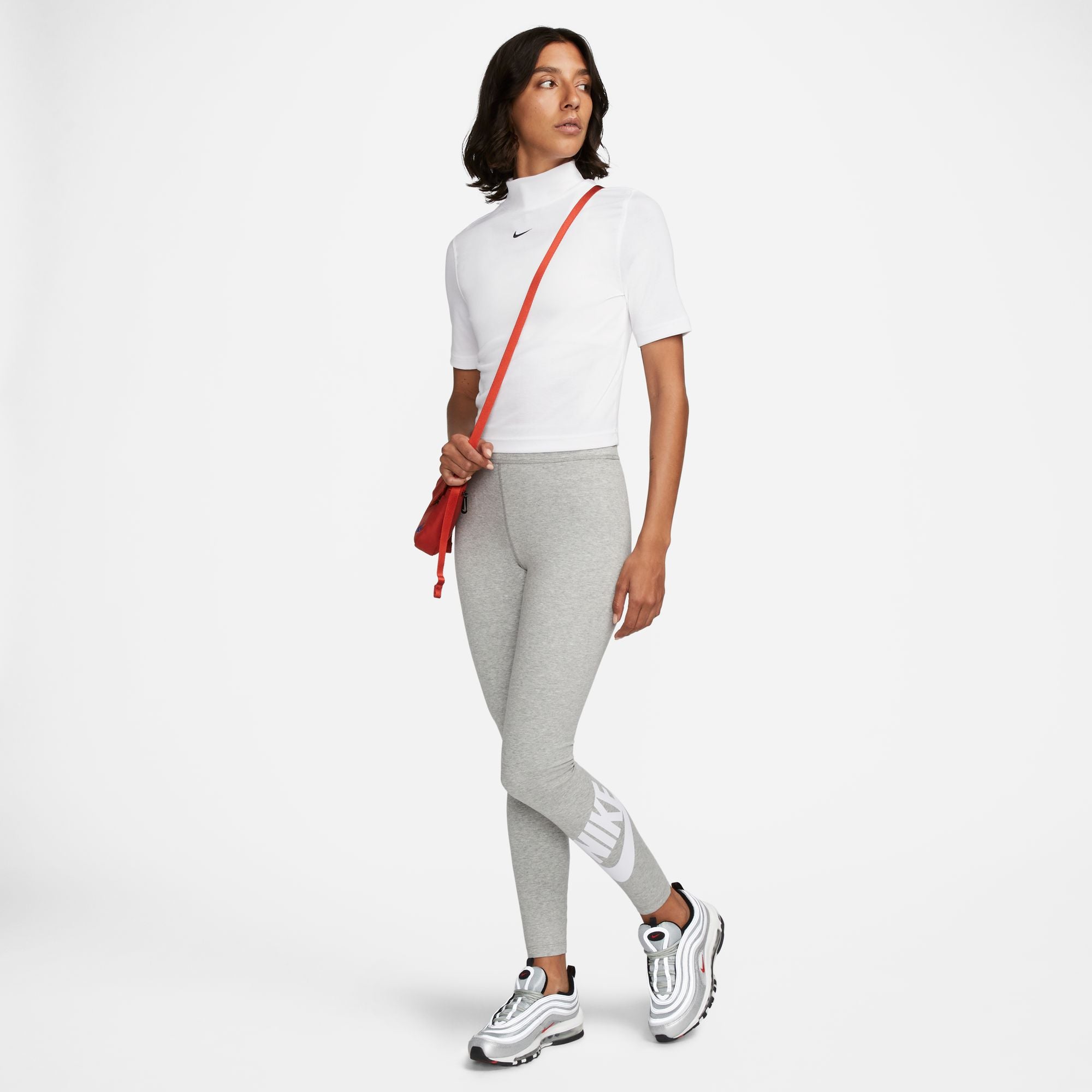 Women's Nike High-Waisted Graphic Leggings - DK GREY HEATHER/WHITE