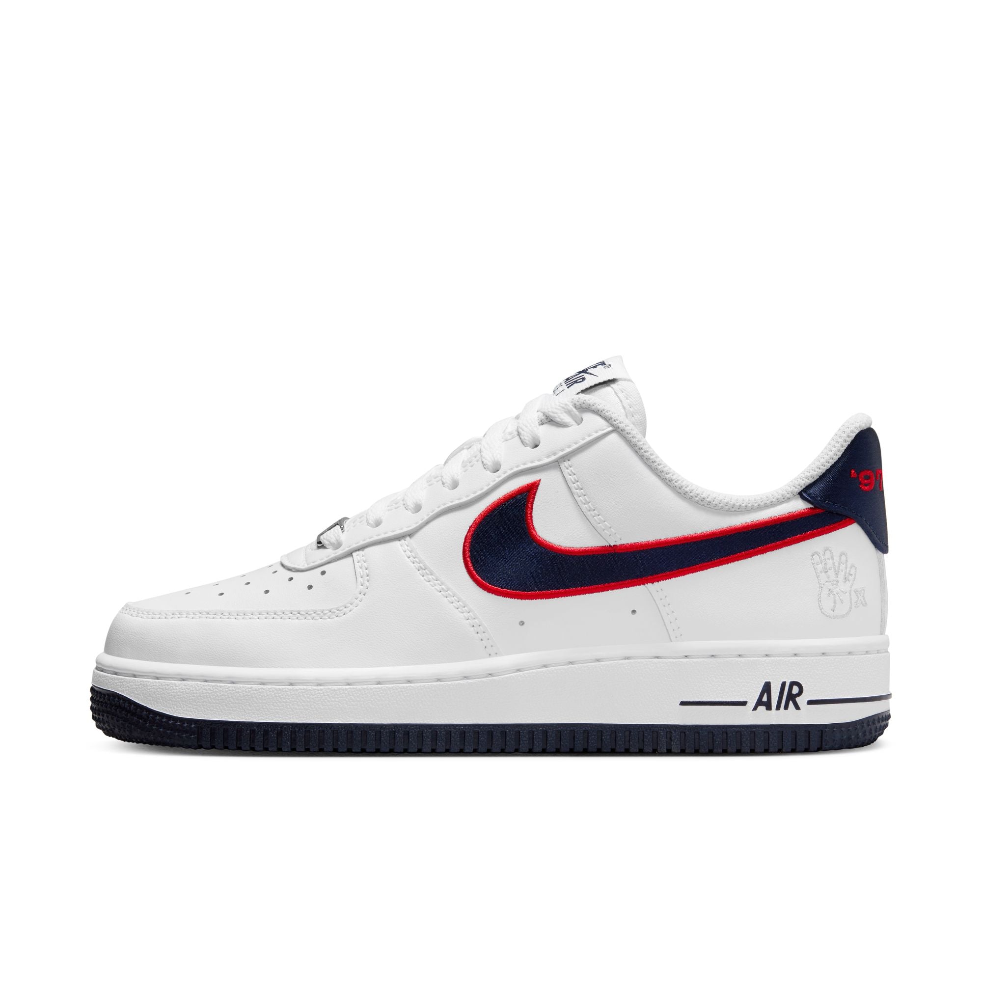 air force 1 with red and blue swoosh