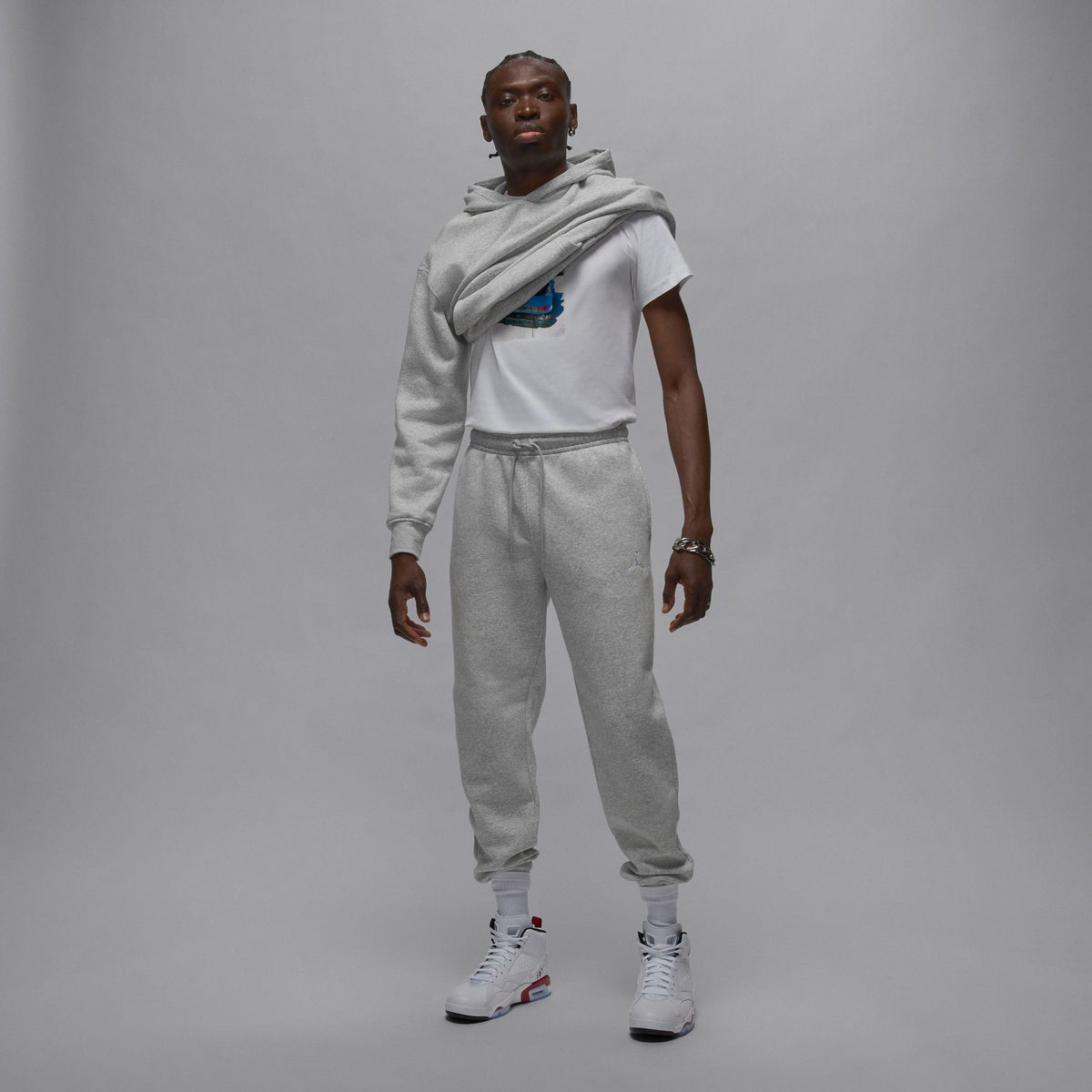 Men&#39;s Jordan Brooklyn Fleece Pants - GREY HEATHER/WHITE
