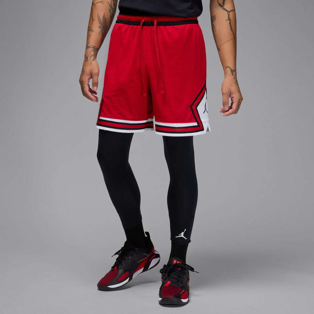 Men&#39;s Jordan Dri-FIT Mesh Diamond Shorts - GYM RED/WHITE/BLACK