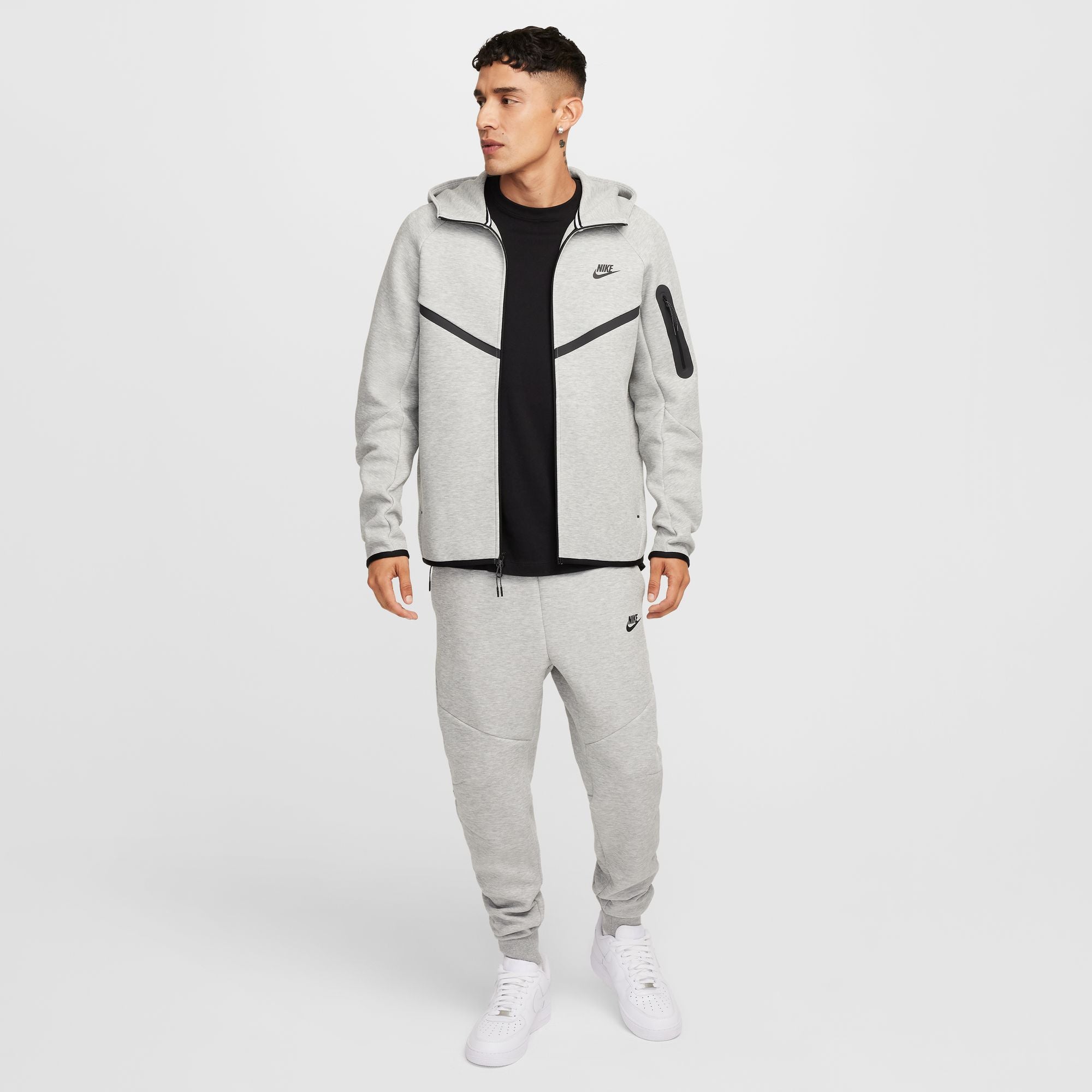 Men's Nike Fleece Full-Zip Hoodie - DK GREY HEATHER/BLACK