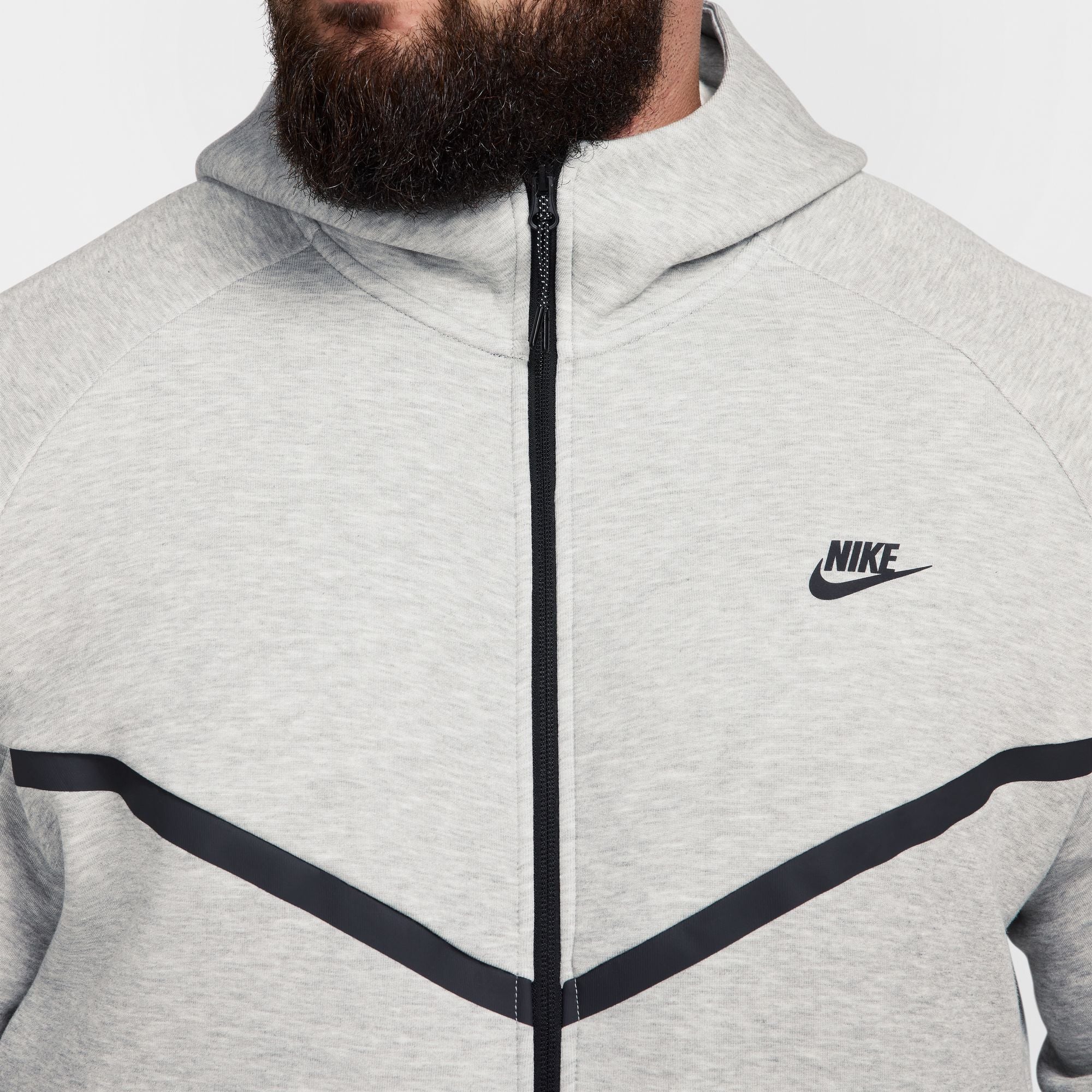 Men's Nike Fleece Full-Zip Hoodie - DK GREY HEATHER/BLACK