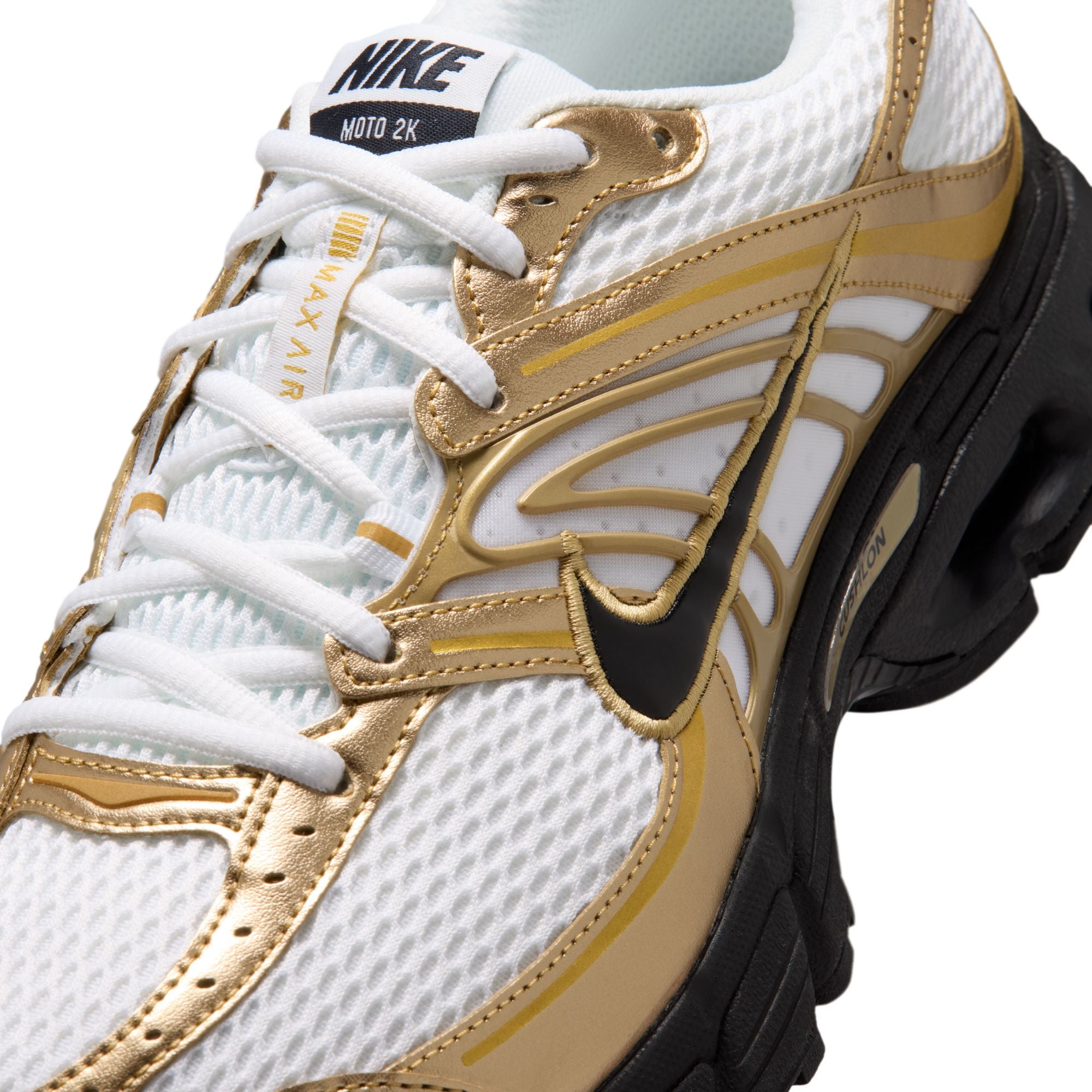 Men's Nike Air Max Moto 2k- WHITE/BLACK-METALLIC GOLD-ELEMENTAL GOLD