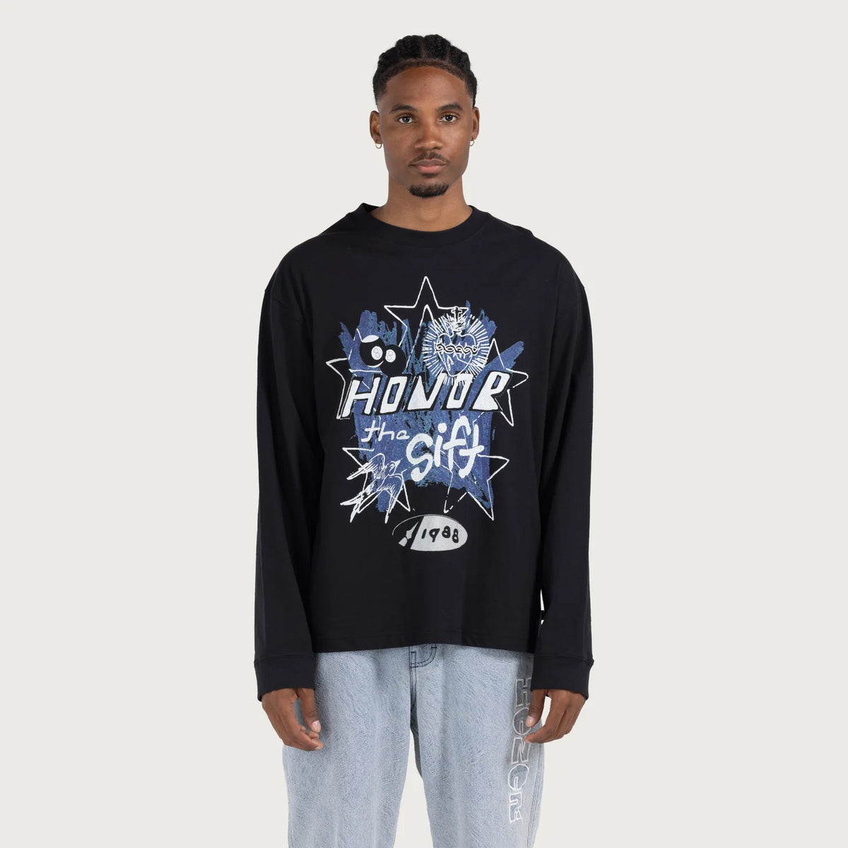 Honor the Gift C-fall Pop Art Long Sleeve Sweater - BLACK