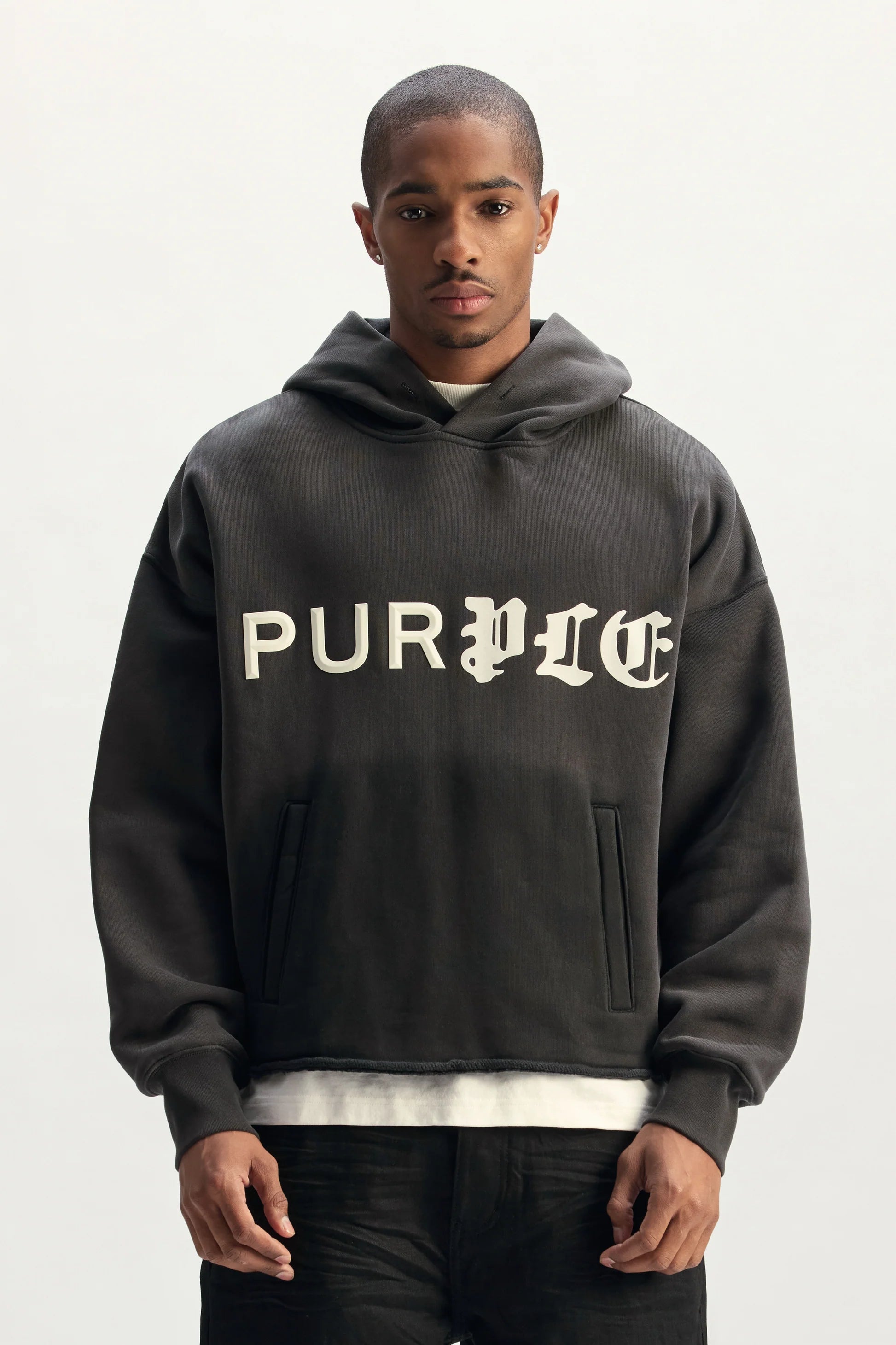 Purple Brand Fleece Oversized Hoodie - BLACK