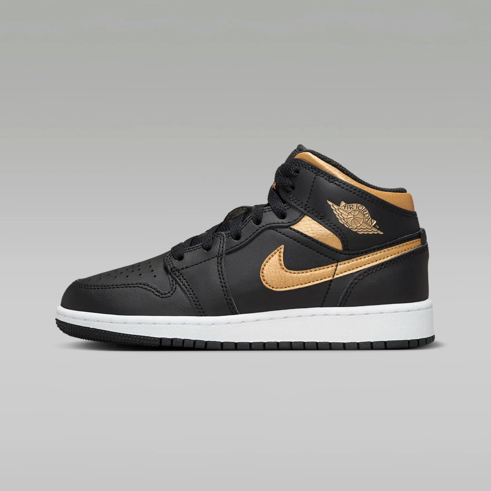 Air Jordan 1 Mid Black Metallic Gold White 5.5Y