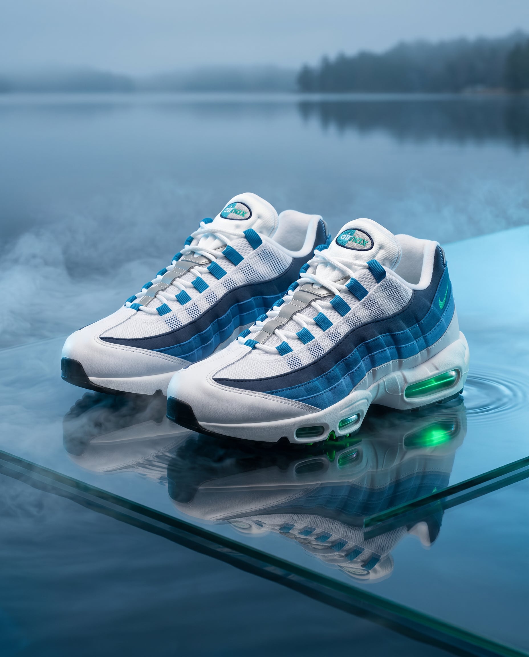 Men's Nike Air Max 95 OG - WHITE/EMERALD GREEN-LAKE BLUE