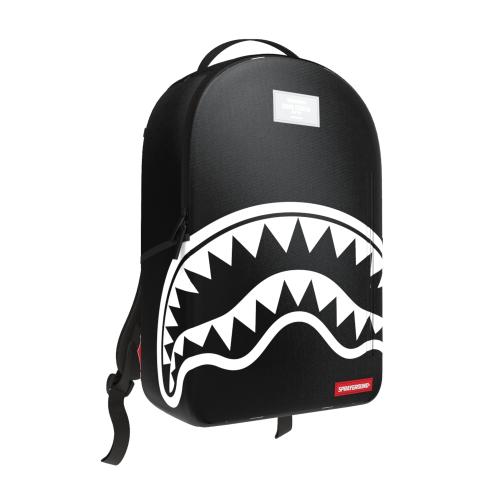 Sprayground SHARK CENTRAL WHITE STENCIL SHARK BLACK NYLON BACKPACK - BLACK/WHITE