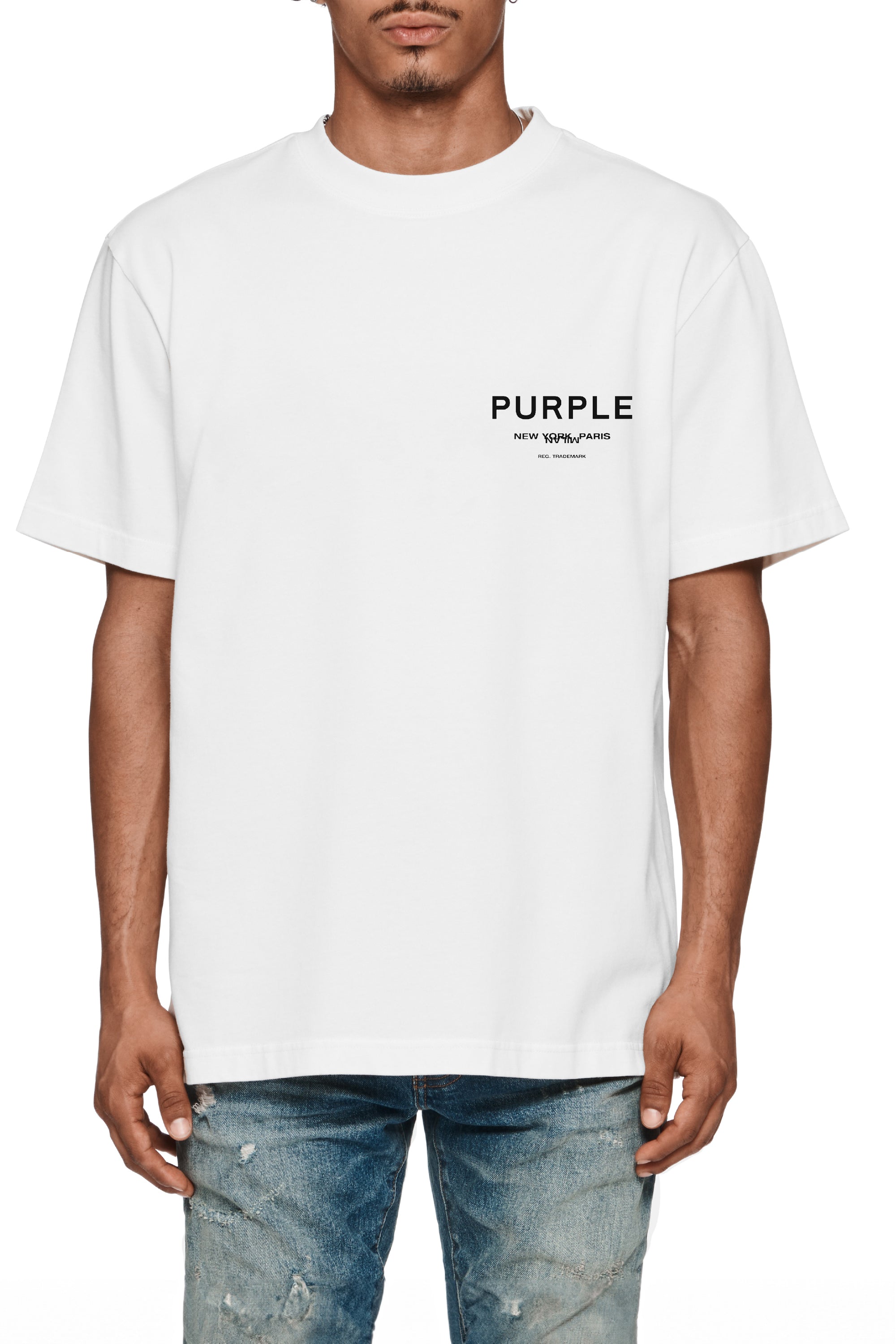 Purple Brand Heavyweight Jersey Ss Tee - WHITE/BLACK