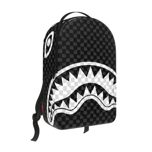 Sprayground BLACK AND WHITE DRIP CHECK SHARK BACKPACK - BLACK/GREY
