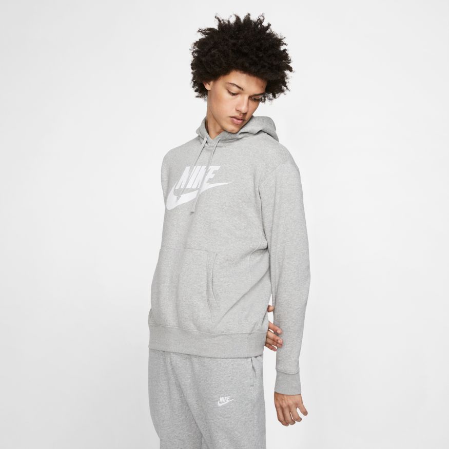 Nike Sportswear Club Fleece Hoodie - DK GREY HEATHER/MATTE SILVER/WHITE