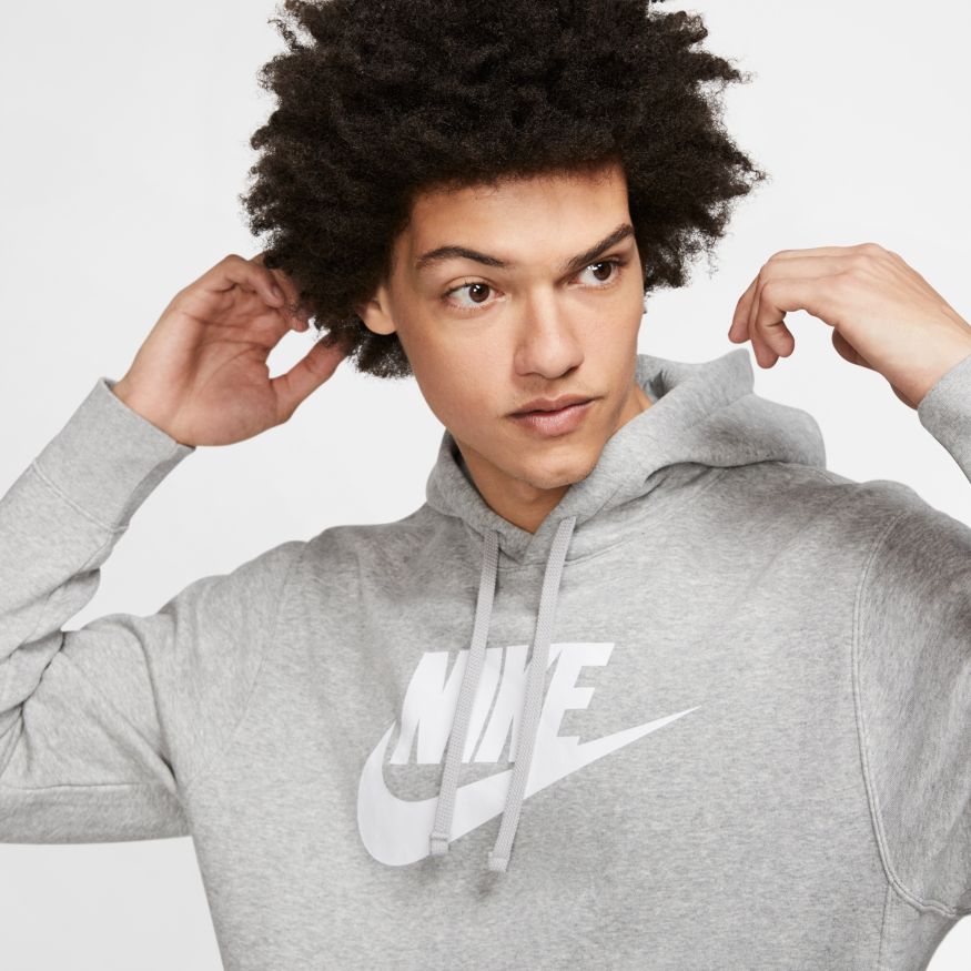 Nike Sportswear Club Fleece Hoodie - DK GREY HEATHER/MATTE SILVER/WHITE