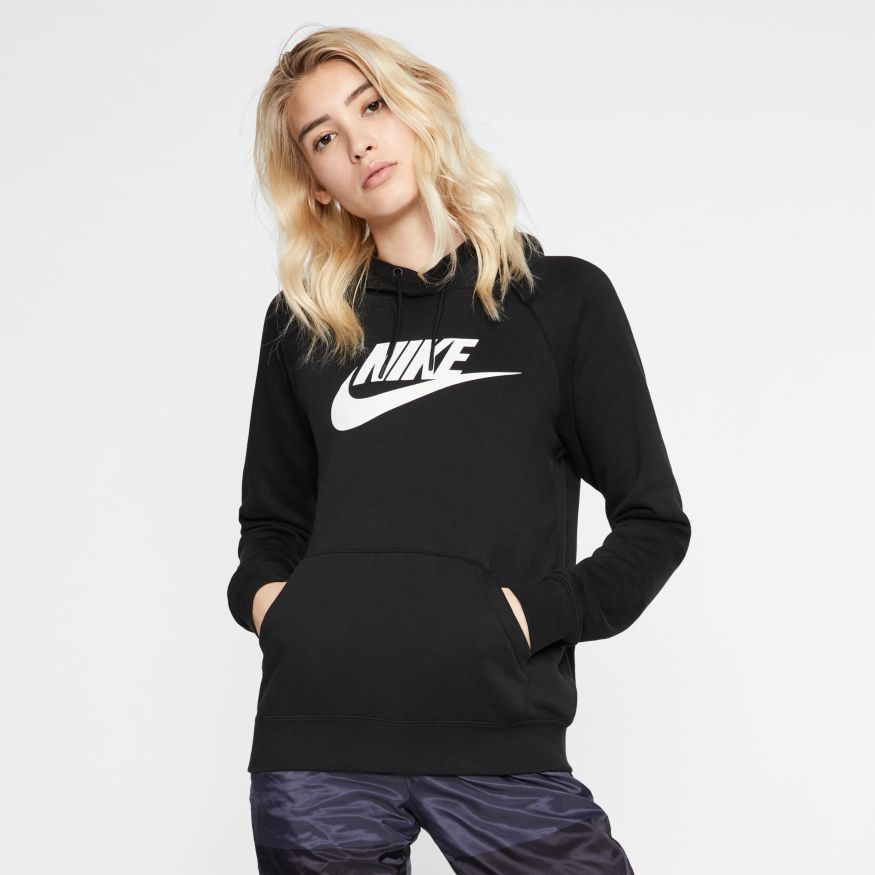 Women&#39;s Nike Fleece Pullover Hoodie - BLACK/WHITE