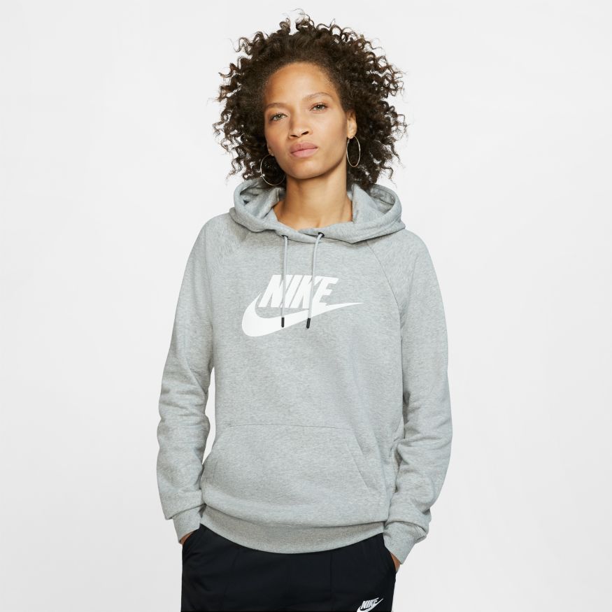 Womens Nike Sportswear Essential Hoodie - DK GREY HEATHER/WHITE - Civilized  Nation - Official Site