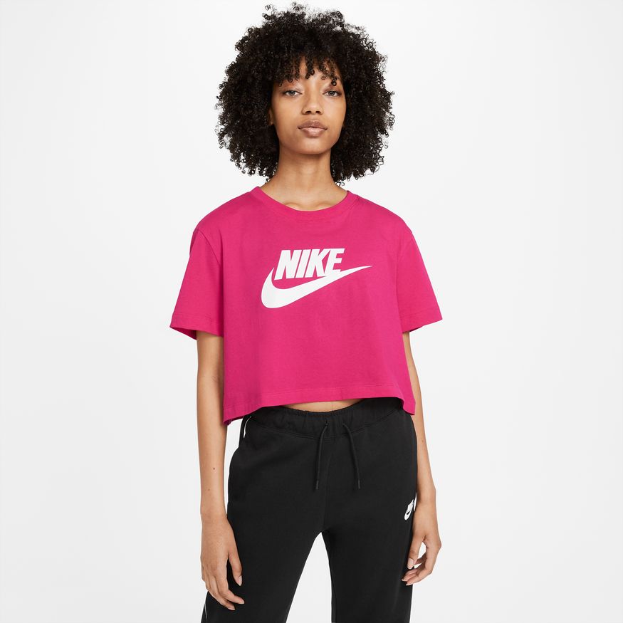 Nike Sportswear Essential Women&#39;s Cropped Logo T-Shirt - FIREBERRY/WHITE