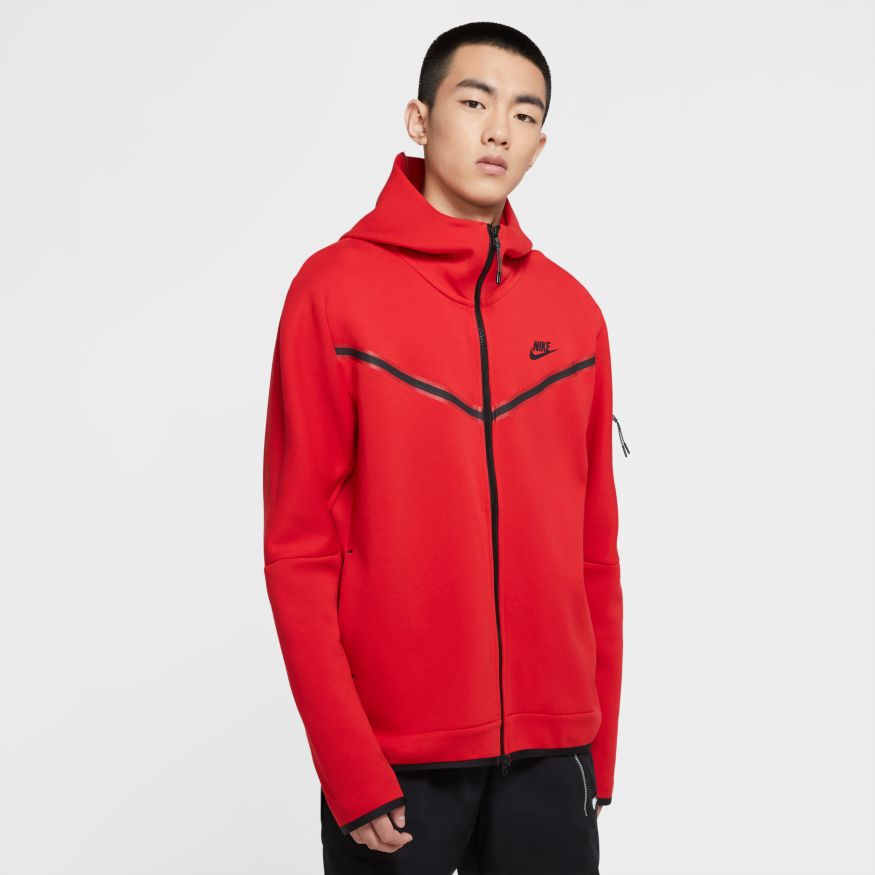 Mens Nike Sportswear Tech Fleece Hoodie - UNIVERSITY RED/BLACK