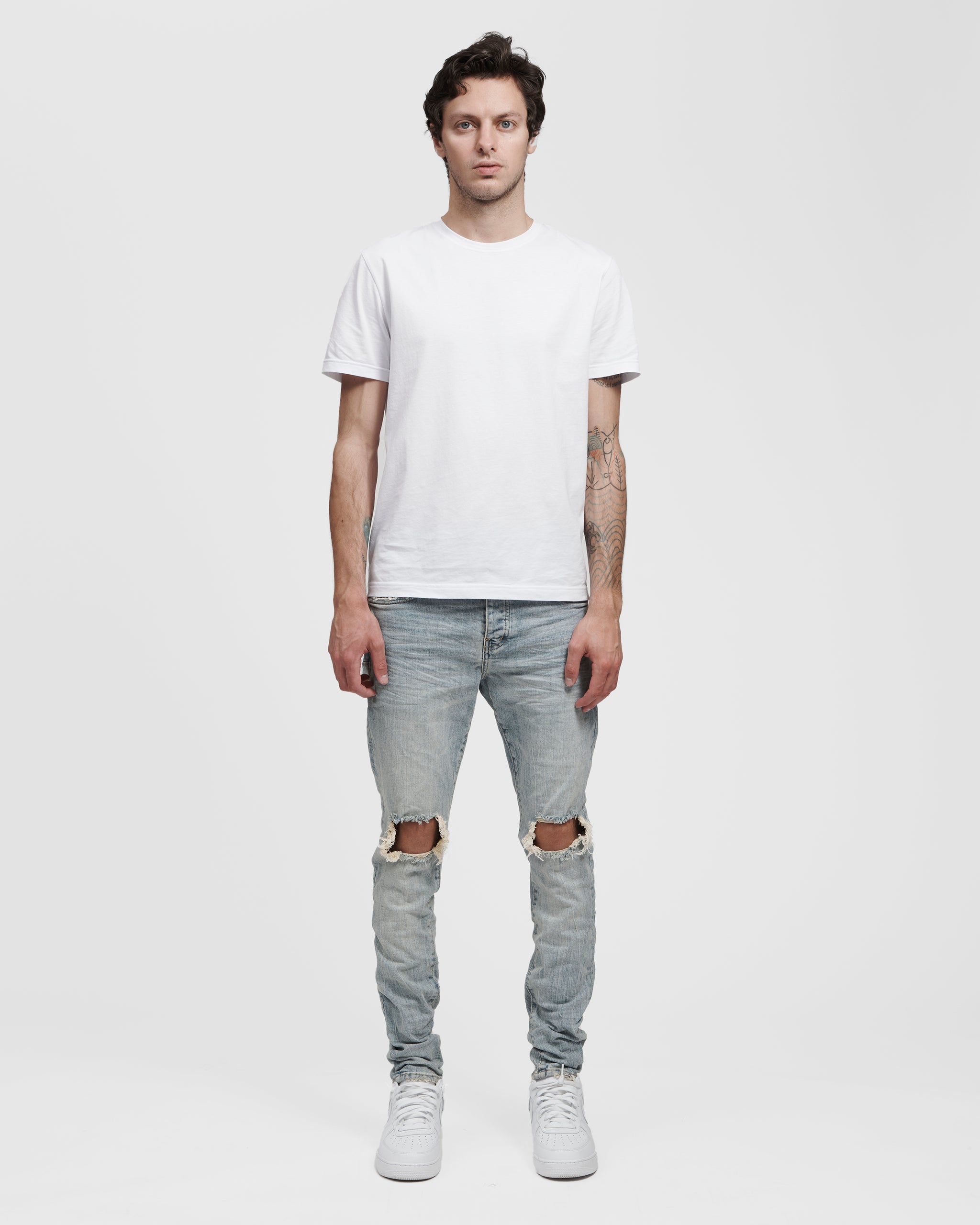 Purple Brand Dropped Mid Rise Tapered Jeans - LIGHT INDIGO BLOWOUT