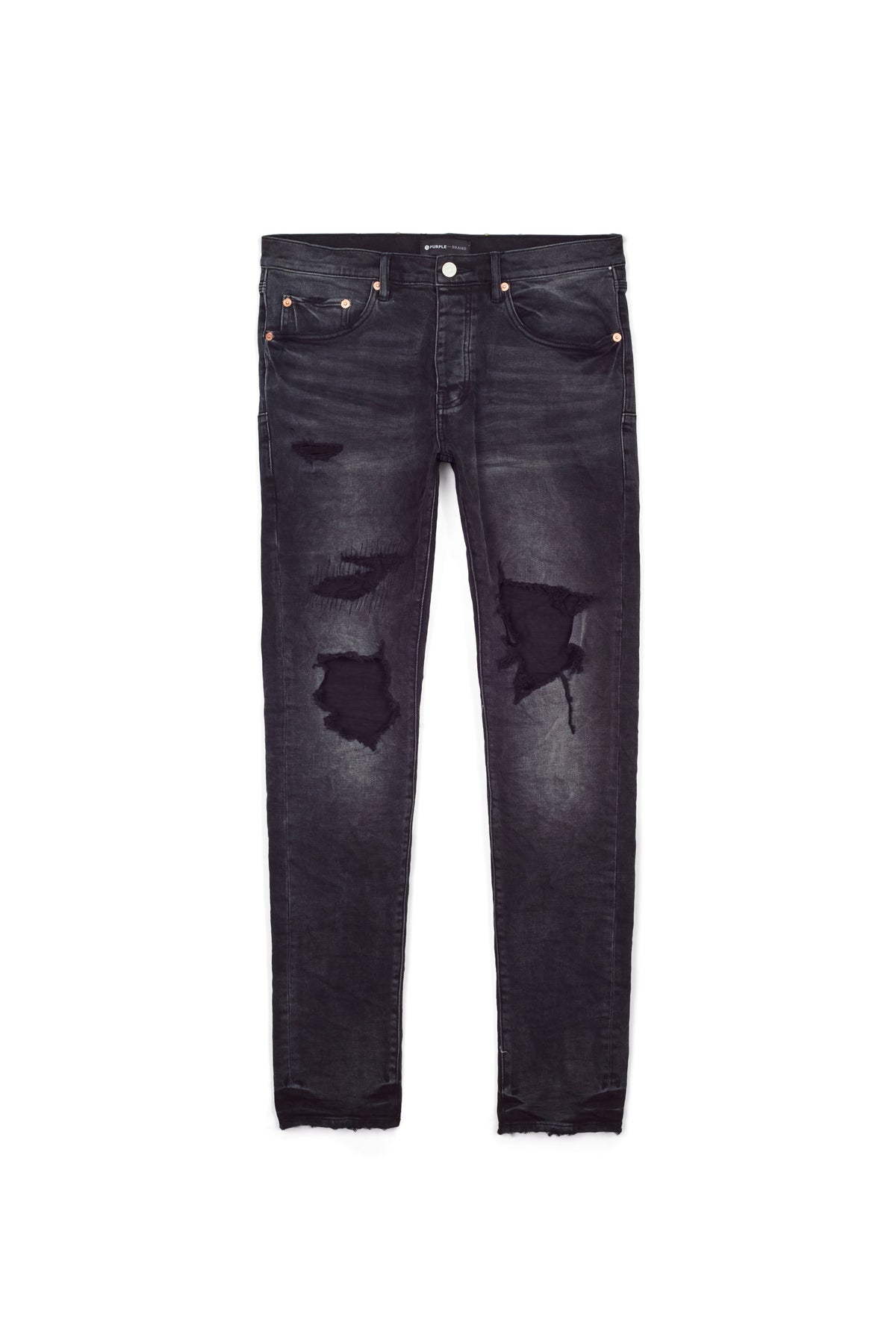 Purple Brand Worn Black Distress Jeans - BLACK
